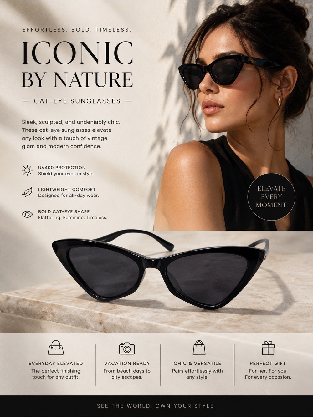 Cat-Eye Sunglasses in Black - Iconic By Nature